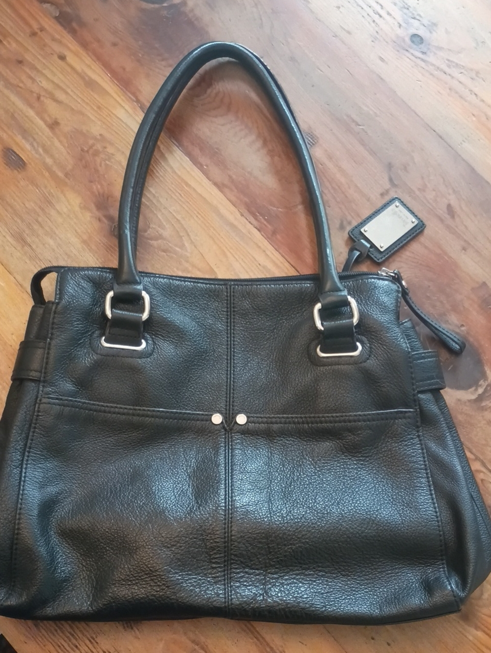 Tignanello Black Leather Tote Bag with Silver Hardware - Like New